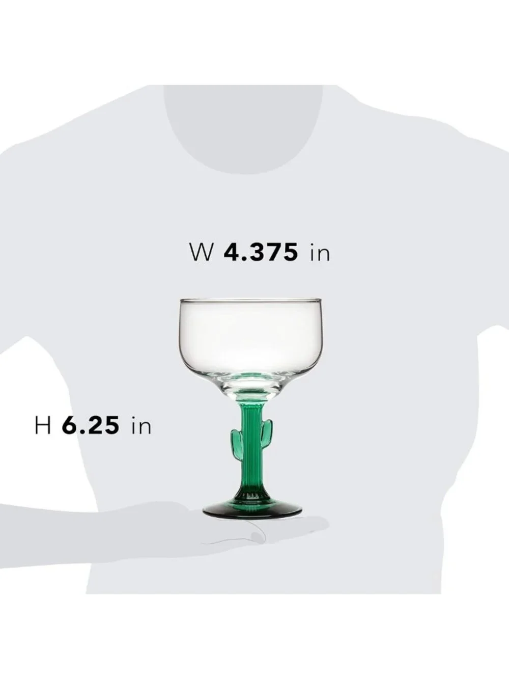 Cactus Margarita Glasses Set of 4 - Durable Green Stemmed Cocktail Glasses, 16